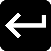 white left arrow with right-angle bend on black background, navigation icon